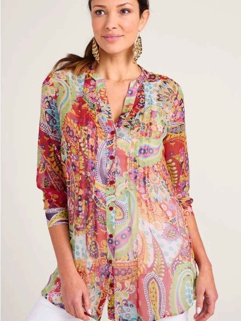 Soft Surroundings Paisley Park Tunic shirt large lightweight beach pool resort